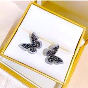 Shimmer Minimalist Boho Black Butterfly Rhinestone Ear Studs